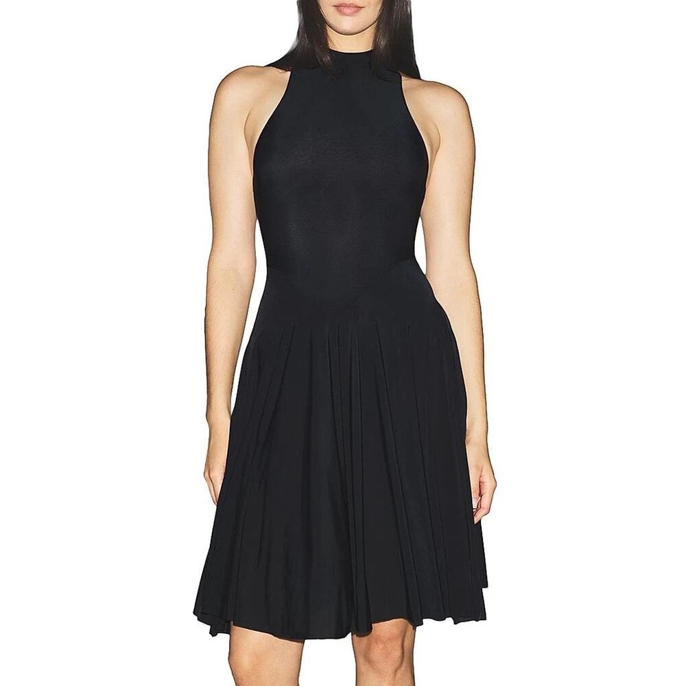SKIMS Milky Sheer High Neck Midi Dress Onyx Black M NWOT